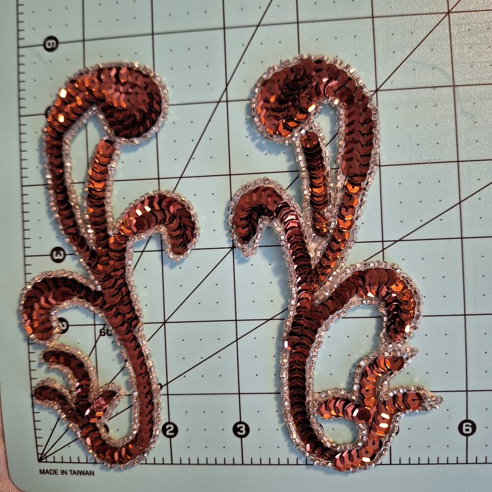 Bronze and silver sequin and bead applique mirror pair